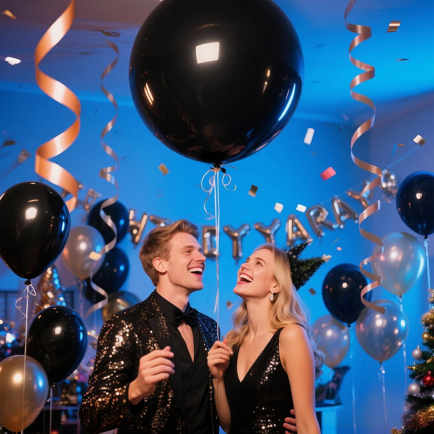 Skiennix 18-Inch Black Balloons - Large Round Latex Helium Balloons for Halloween & Birthday Parties | 12 Pack