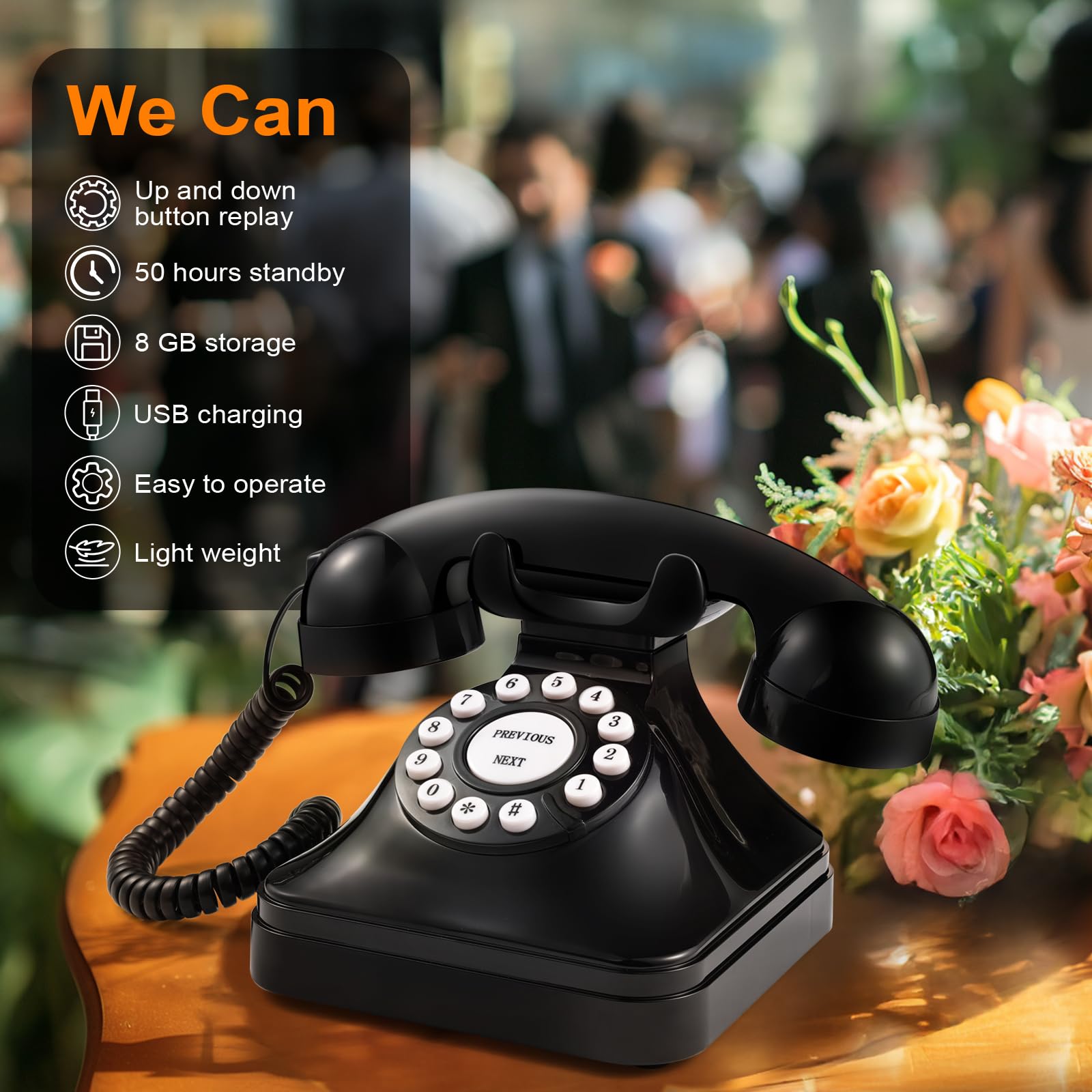 Rotkfst Guest Book Audio Wedding Phone,Record Voice Messages,Retro Guest Book for Wedding or Birthday Party Message Voicemail,Save The Blessings of Your Relatives and Friends（Black Gray）