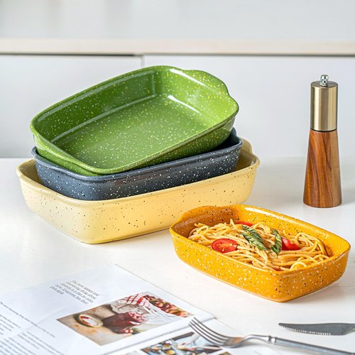 TUSIMI Ceramic Bakeware Set of 2,Casserole Baking Dish Ceramic, Rectangular Porcelain Bakeware Serving Dish Lasagna Pan Stoneware for Oven, Microwave, Convection Oven, Dishwasher Safe(Green)