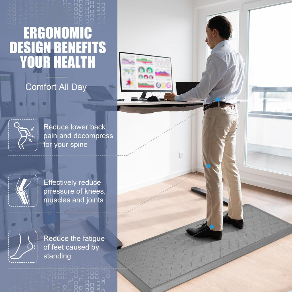 WEZVIX Cushioned Kitchen Mat 2 PCS, Anti Fatigue Kitchen Rugs, Heavy Duty Non-Skid, Ergonomic Comfort Foam Kitchen Floor Mat for Home, Office, Sink, Laundry - Grey