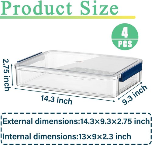 Clear Plastic Storage Box - 5.5qt Snap-Tight Latch Organizer | 4 Pack for A4 Files, Photos, Crafts