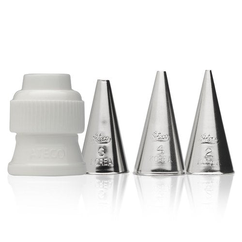 Ateco 380-4 Piece Writing Tube Set, Includes Stainless Steel Tips: 2, 4, 6 & One Standard Coupler