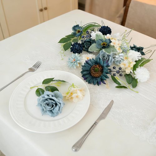 Idyllic Blue Artificial Flower Box - Elegant Wedding Table Centerpiece | Ready-to-Use Floral Arrangement