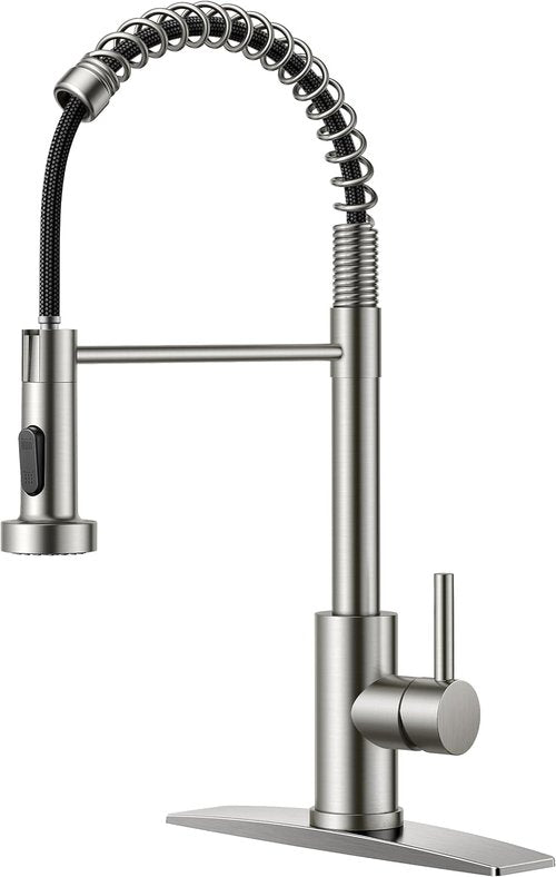 FORIOUS Kitchen Faucet - Brushed Nickel Pull Down Sprayer | Commercial Stainless Steel Design for RV & Utility Room