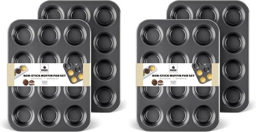 HONGBAKE Nonstick Muffin Pan - 12-Cup Cupcake Tin Set, Premium Cheesecake Pans, Dishwasher Safe - Dark Grey