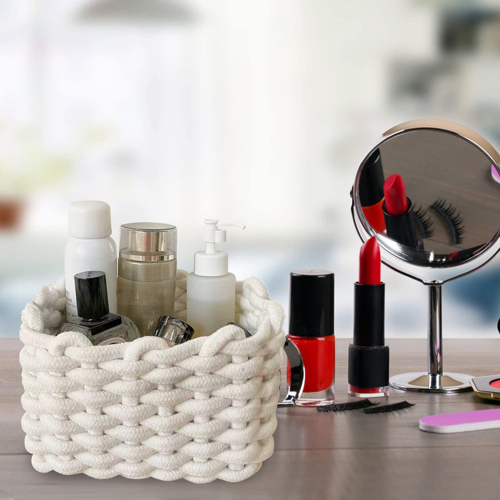 Small Storage Decorative Basket, Cotton Rope Woven Shelf Basket for Little Items, Cute Box Organizer for Baby Room, Nursery, Bedroom
