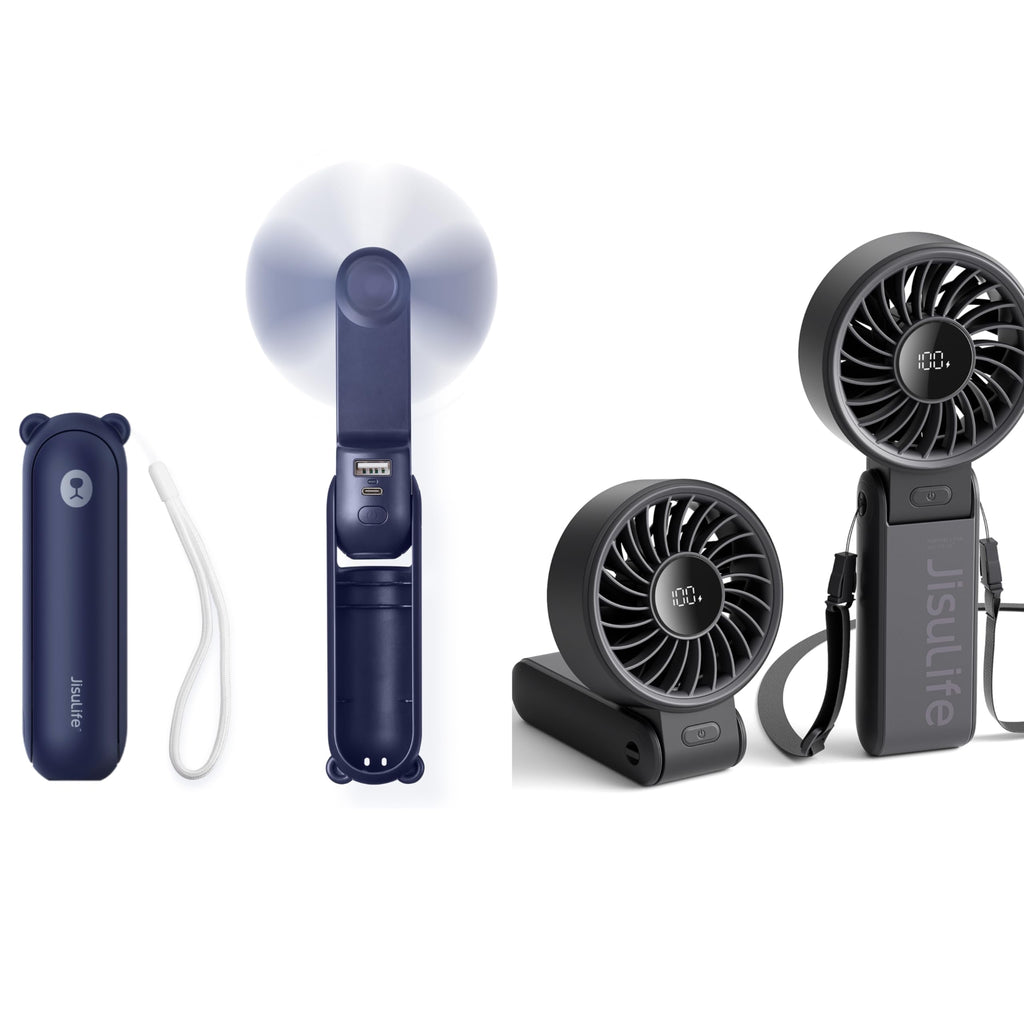 JISULIFE 3 IN 1 Hand Fan with Power Bank, Flashlight & 2024 Powerful Handheld Fan Life7 with LED Display