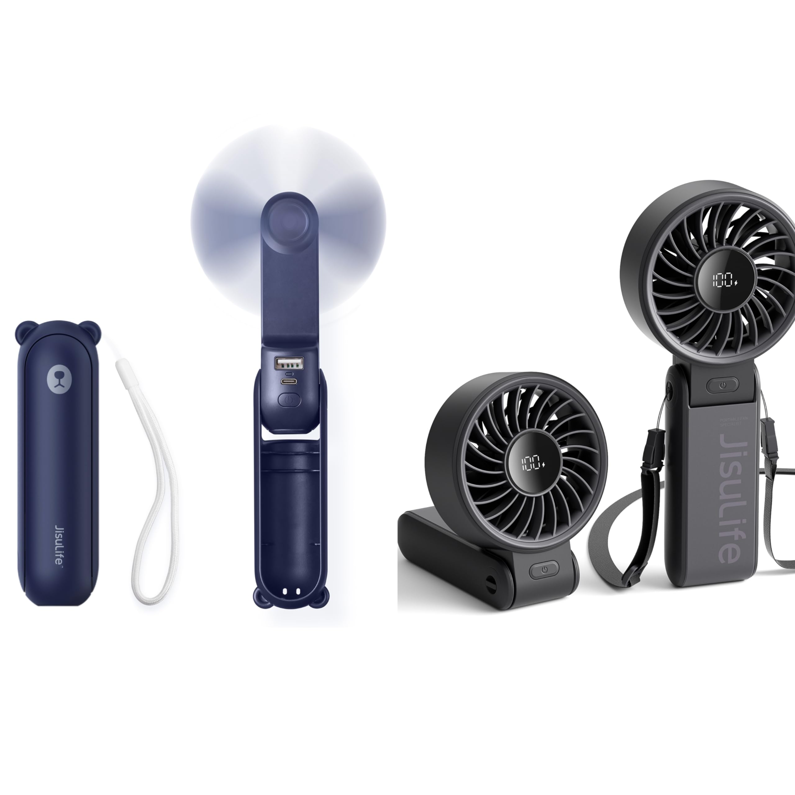 JISULIFE 3 IN 1 Hand Fan with Power Bank, Flashlight & 2024 Powerful Handheld Fan Life7 with LED Display