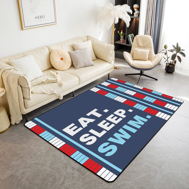Kids Swim Area Rug 3'x5' Water Sports Theme Rugs for Living Room Bedroom Boys Girls Teens Swimming Lane Decor Decorative Carpet Swimming Lover Floor Mat