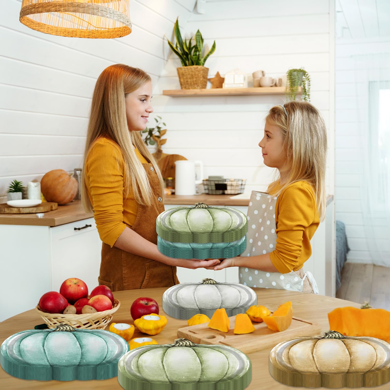 Suzkoqo 40Pcs Pumpkin Paper Plates Fall Paper Plates Blue Pumpkin Disposable Plates Thanksgiving Harvest Party Dinner Plates for Autumn Holiday Catering Events Dinning Party Favors 7.4x7.3 inch