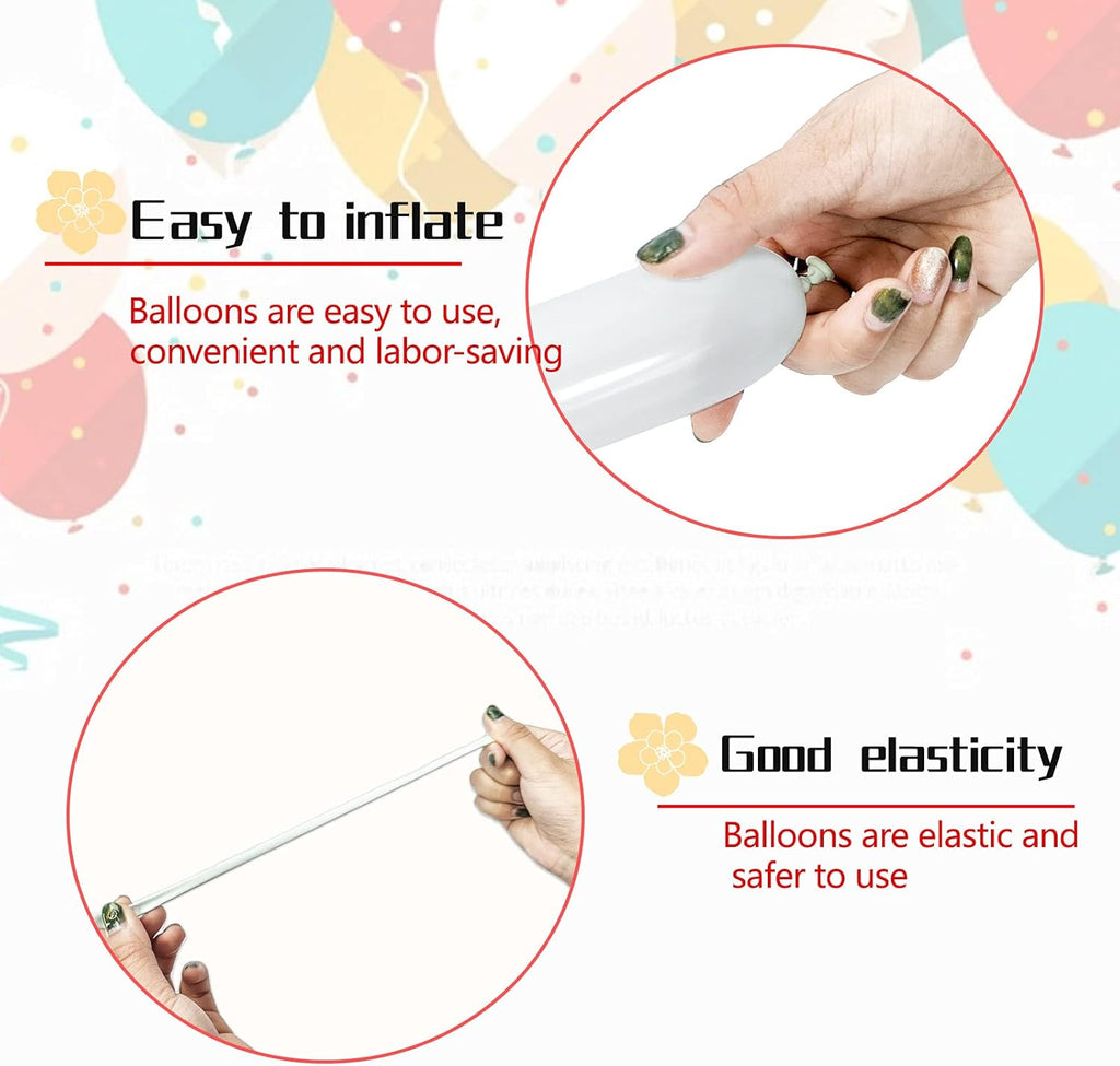 Skiennix 260 White Long Balloons - Thickening Latex Twisting Balloons for Party Decorations | 100 Pcs