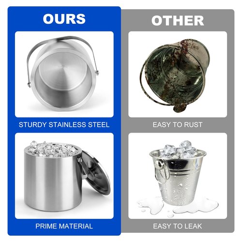Yeatruojeet Ice Granule Bucket 3L Double Wall Ice Bucket with Lid,Scoop,Tongs- Inner Layer 304 Stainless Steel Ice Container Keep Ice Frozen Longer- Ideal for Cocktail Bar,Parties,Chilling Beer Win