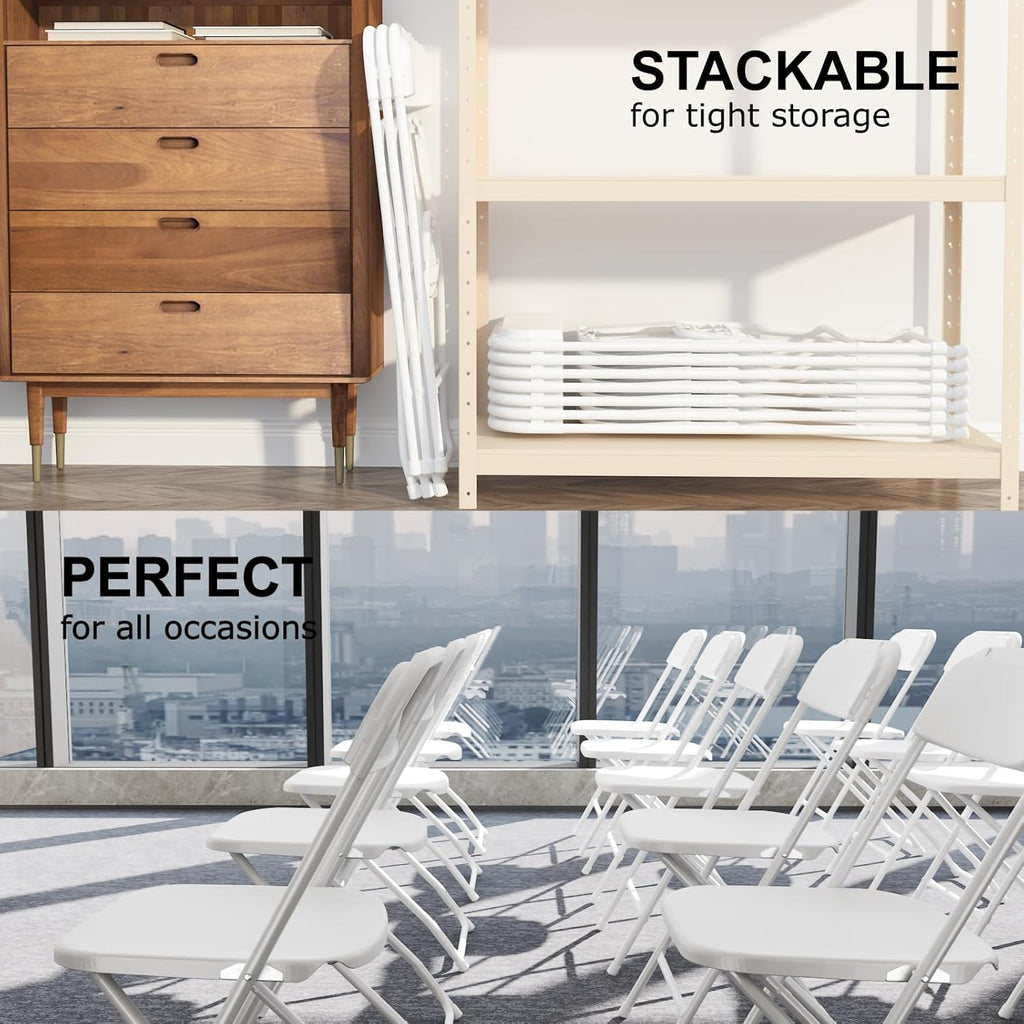 Regine Switzerland White Folding Chairs - Portable Stackable Plastic Seating for Events | 350lbs Capacity