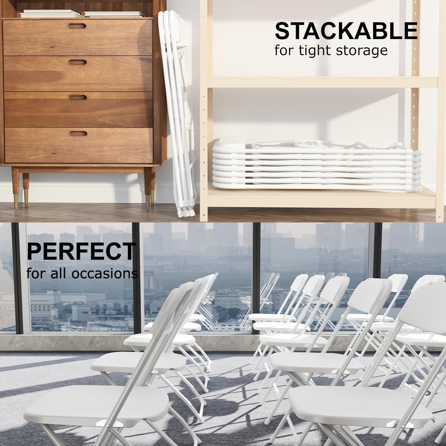 Regine Switzerland White Folding Chairs - Portable Stackable Plastic Seating for Events | 350lbs Capacity
