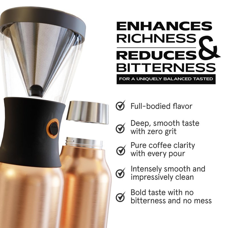 asobu Cold Brew Coffee Maker, Award-Winning 40oz Insulated Cold Brew Brewer with Portable Stainless Steel Carafe – No.1 Europe Coffee Fest Winner, Leakproof, BPA-Free, Keeps Cold 24H