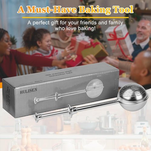 HULISEN Flour Duster - One-Handed 304 Stainless Steel Baking Shaker for Powdered Sugar & Flour