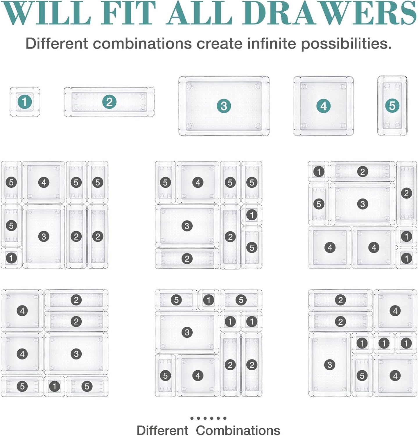 StorMiracle Drawer Organizer Set - 16 PCS Clear Storage Bins for Bathroom & Kitchen | Versatile Sizes for Makeup, Jewelry & Utensils