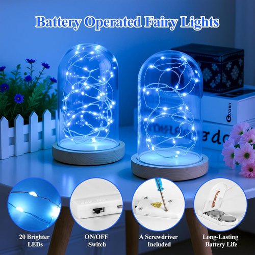 Lakumu Fairy Lights - 6-Pack Battery Operated 7FT 20 LED Waterproof Silver Wire for DIY Decor | Blue