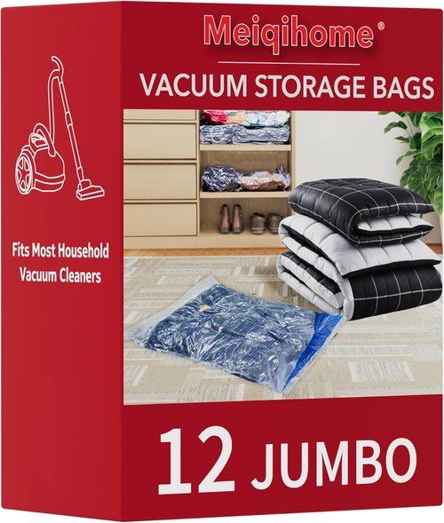 MEIQIHOME Vacuum Storage Bags - Jumbo Space Saver Sealer Bags for Clothing & Bedding | 12 Pack