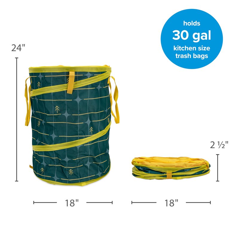 Camco Pop-Up Utility Container - Use as Collapsible Trash Can When Camping - Holds 30-Gallon Kitchen-Size Trash Bags - 2-Ft Tall & Collapses for RV Storage and Organization (53490)