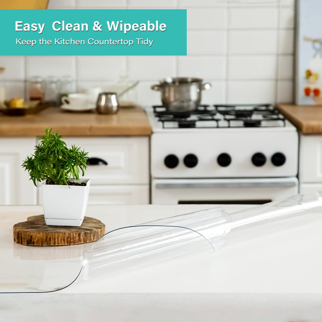 AimerGro 20x60 Inch Upgraded Clear Vinyl Table Pad Protector PVC Table Runner Cover Rectangle Plastic Table Mat Protector for End Bedside Dining Table Night Stand Writing Desk Waterproof Heavy Duty