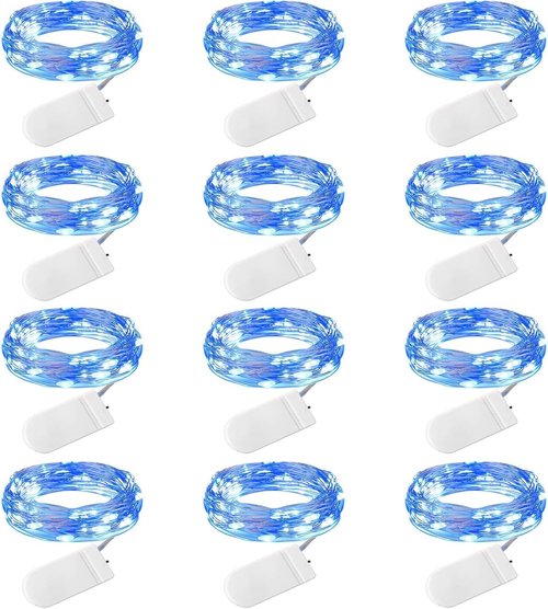 Brightown 12 Pack LED Fairy Lights - Waterproof Silver Wire, 20 LED Firefly Lights for DIY Decor | 7 Feet, Blue & White