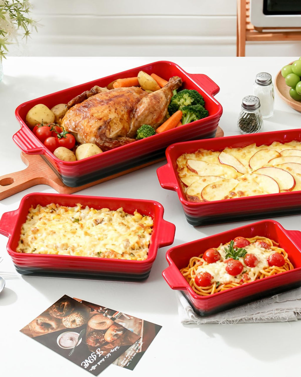 Regine Switzerland Casserole Dishes - Heat-Resistant Ceramic Bakeware Set of 4 | Red, 9.4"-14.7" Sizes