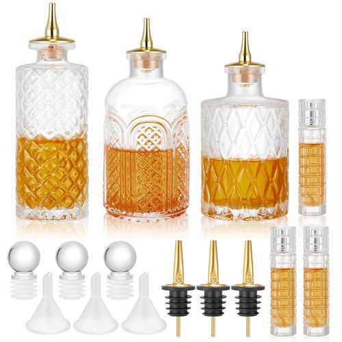 Teenyyou 6 Pcs Bitters Bottle Set Include 3 Sizes Bitter Bottles for Cocktails Glass Dasher Bottles with Dash Tops 3 Glass 1oz Cocktail Atomizer for Home Bar Bartender