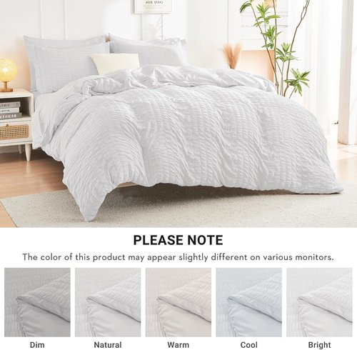 HYMOKEGE Twin Comforter Set - All-Season Luxury 5-Piece Bedding Set in White with Seersucker Design