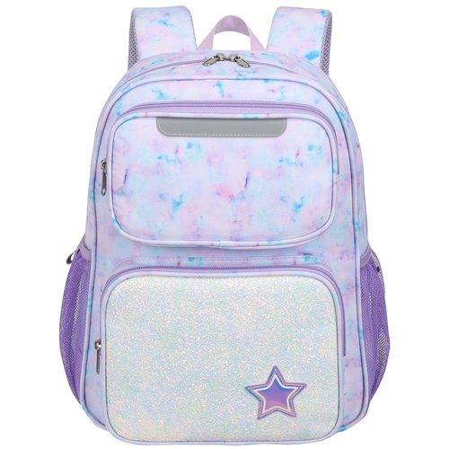 BrainyBees Kids Backpack for Girls Kindergarten - 15 Inch Lightweight School Bookbag fits Folder, Backpack for Kids 4-7 with Chest Strap & Insulated Pocket, Purple Tie-dye