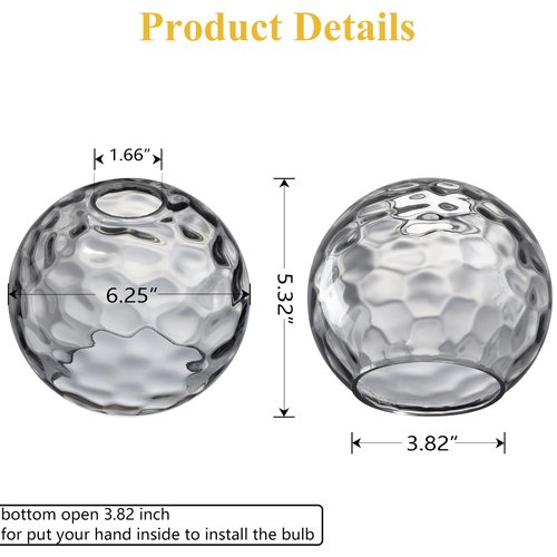 CJY CHENJINYAN 6.3 Inch Replacement Clear Hammer Glass Lamp Shade Light Fixture,for Replacement Wall Sconce Pendant Light Ceiling Light Chandelier Shade,Factory Outlet (Grey Glass, 3 Pack)