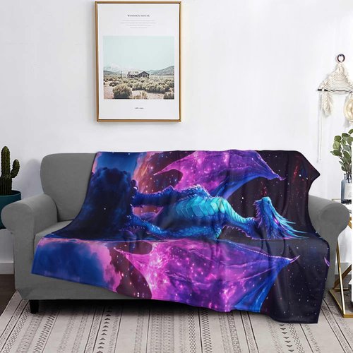 Dragon Throw Blanket for Adult Women Men,Gifts for Girls Boys Kids Teen,Lightweight Soft Cozy Flannel for Birthday Room Bed Sofa-(Blue Purple-Gragon, 80"x60" for Adult)