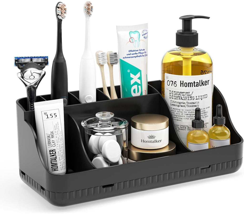 Skiennix Bathroom Counter Organizer - 7 Slot Detachable Toothbrush Holder for Adults & Kids | Anti-Slip Design