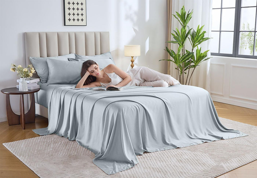 Pure Bamboo California King Sheets - 100% Organic Viscose, Soft & Cooling Bed Set | Glacier Color