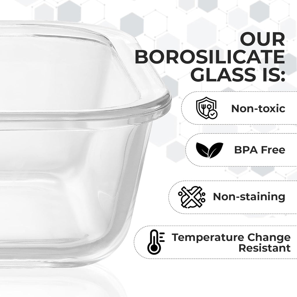 Zulay Kitchen 36oz Glass Tupperware Container Set - 5 Piece BPA-Free Borosilicate Food Storage | Leak-Proof & Oven Safe - Gray