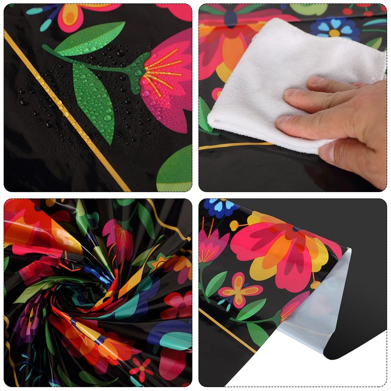 Oudain Mexican Fiesta Tablecloth 108 x 54 Inch Cinco De Mayo Plastic Table Runners Waterproof Disposable Table Cover for Taco Night Festive Mexican Fiesta Wedding Party Decoration(Black,3 Pcs)