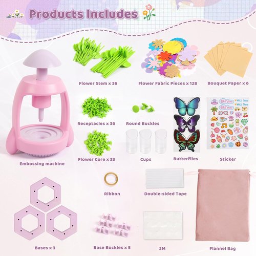 Bsgifts DIY Flower Press Kit - Creative Fabric Flower Making Toys for Kids Ages 3-12 | Perfect Arts & Crafts Gift