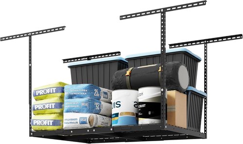 FLEXIMOUNTS 3x4 Overhead Garage Storage Rack - Heavy-Duty Metal Ceiling Organizer, 275lbs Capacity, Black
