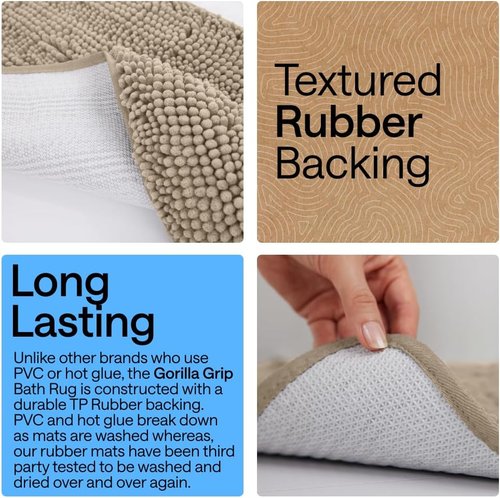 GORILLA GRIP Bath Rug Mat - Thick Absorbent Chenille | Quick-Dry Microfiber 36x24 Gray Beige
