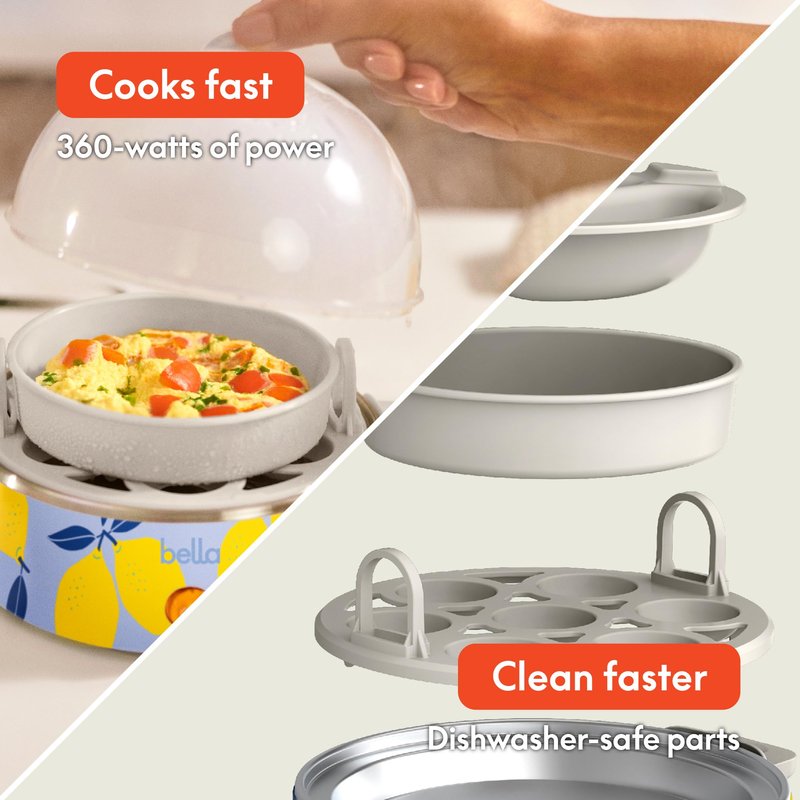 bella Electric Egg Cooker, 7 Eggs Capacity Tray, Single Stack, for Poached, Scrambled, Hard, Medium & Soft Boiled Eggs, Omelets and Steamed Dumplings, Auto Shutoff, 360 Watt, Blue Lemon Drop