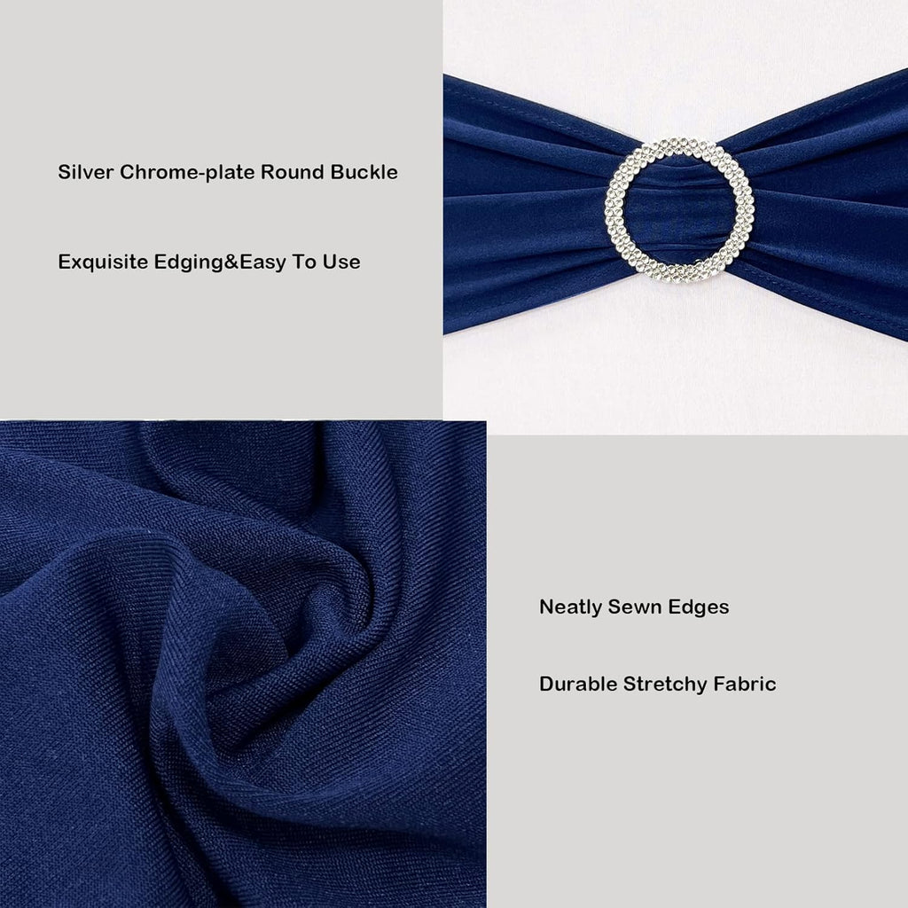 Spandex Chair Sashes by [Brand Name] - 50PCS Stretch Ties with Buckle Slider for Navy Blue Wedding Decor