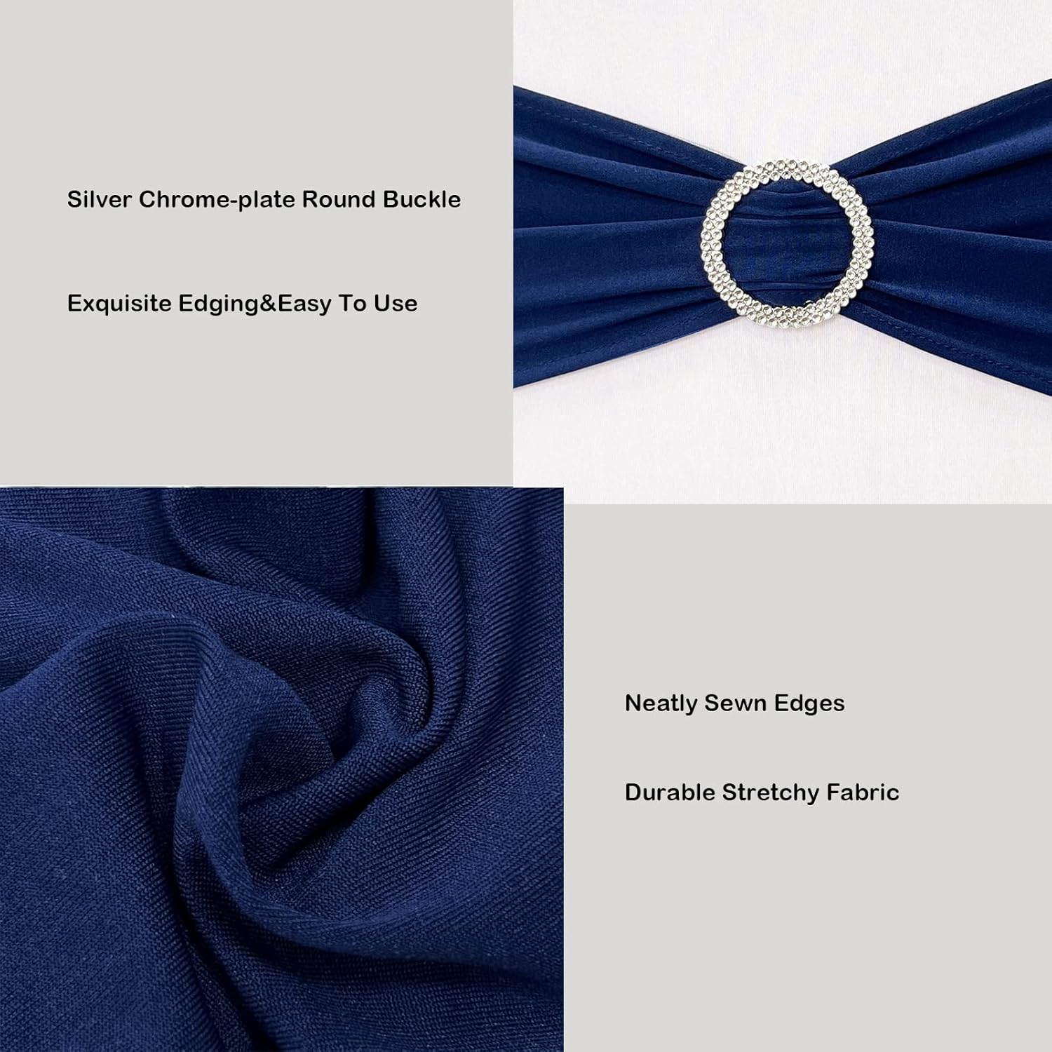 Spandex Chair Sashes by [Brand Name] - 50PCS Stretch Ties with Buckle Slider for Navy Blue Wedding Decor