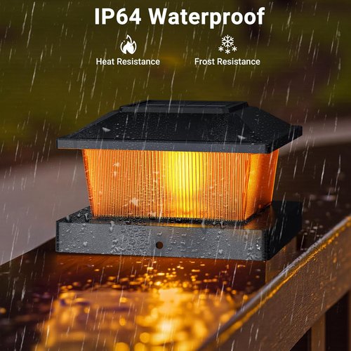 Btfarm Solar Flame Post Cap Lights - Waterproof Flickering 4x4 Outdoor Lighting | 4 Pack, Black
