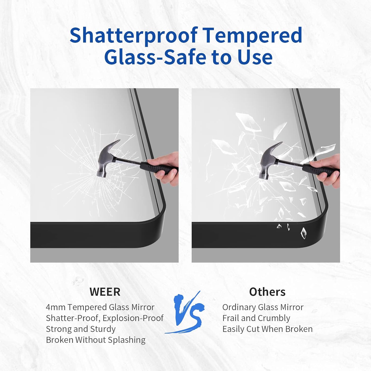 WEER Black Bathroom Mirror - 55x30 Inch Rounded Rectangle Matte Black Frame | Anti-Rust Tempered Glass
