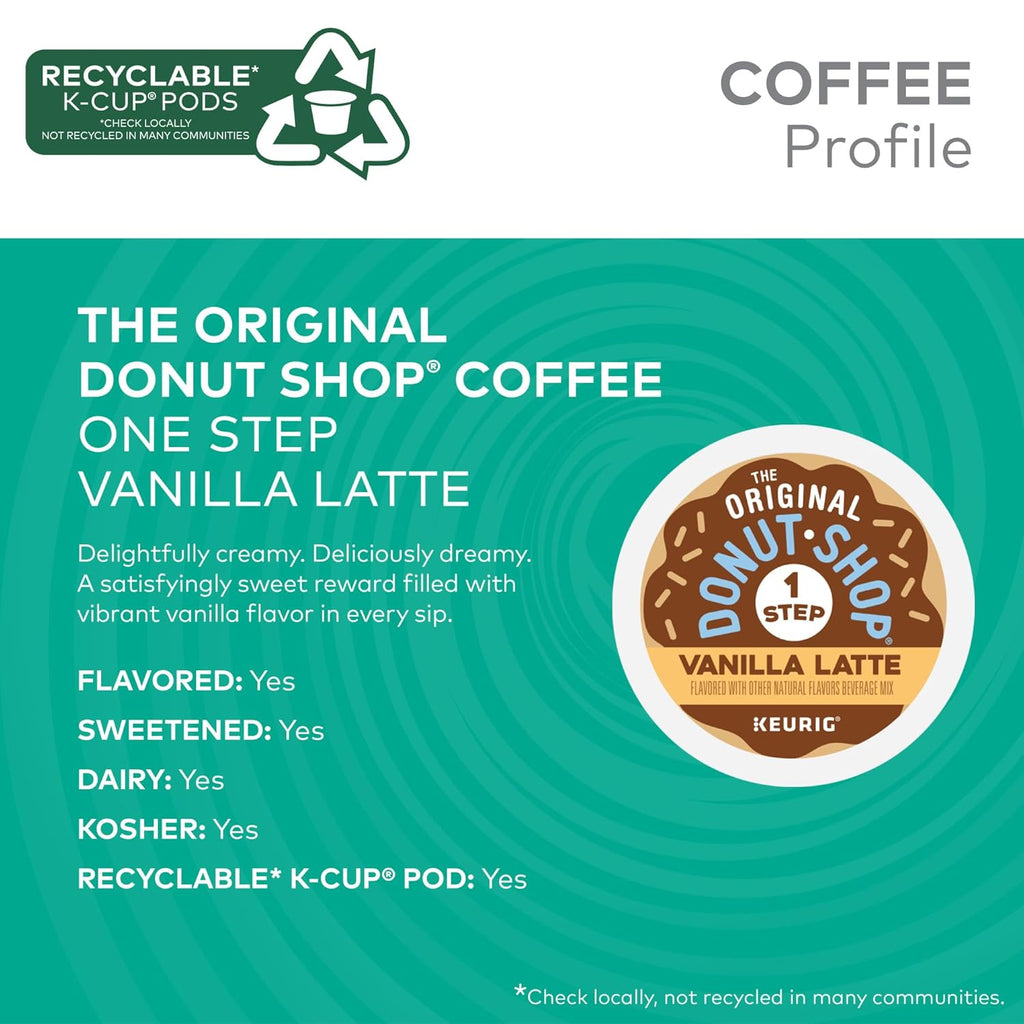 Original Donut Shop Vanilla Latte K-Cup Pods - Flavored Coffee, 20 Count for Keurig