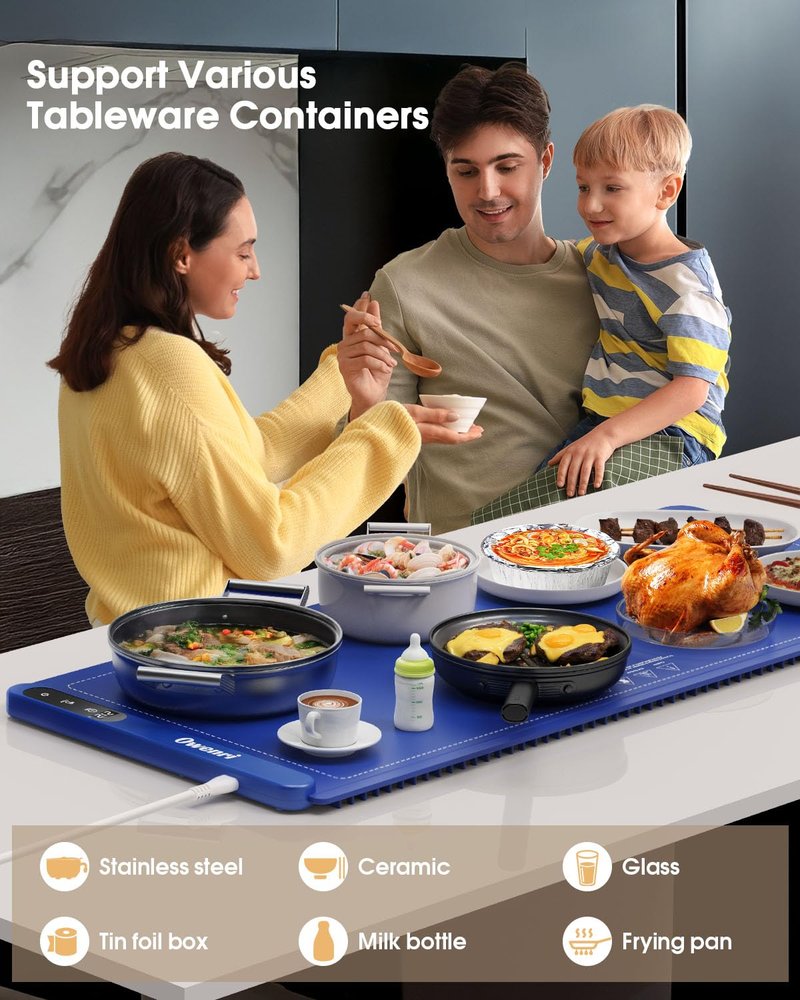 Warming Mat for Food Extra Large - Roll Up Food Warming Mat with 6 Level Adjustable Temperature, Fast Full Surface Heating Silicone Electric Warming Tray for Parties, Buffets, Home Use, Travel