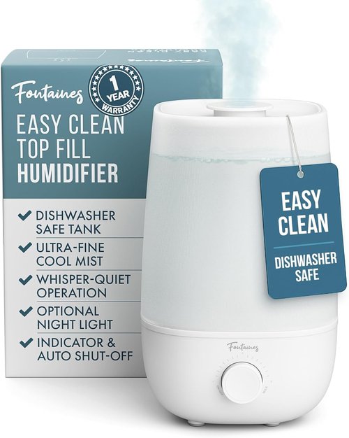 Fontaines Luxury Cool Mist Humidifier - 360° Ultra-Fine Spray, Whisper-Quiet, Easy to Clean, Nightlight & Auto Shut-Off