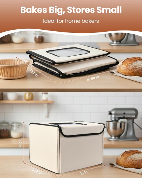 LIFVCNT Bread Proofer & Dough Proofing Box – Foldable Sourdough Fermentation Box with Adjustable Temperature (68–132℉), 0–99H Timer, Metal Rack & Water Tray – Ideal for Yogurt, Pizza, Bread Baking