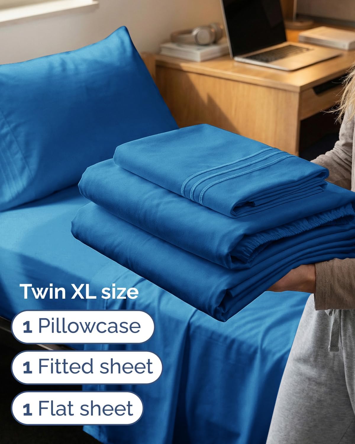 Skiennix Twin XL Sheet Set - Comfy Cooling Bed Sheets - Luxury Hotel Quality - Deep Pockets, Wrinkle-Free - Royal Blue