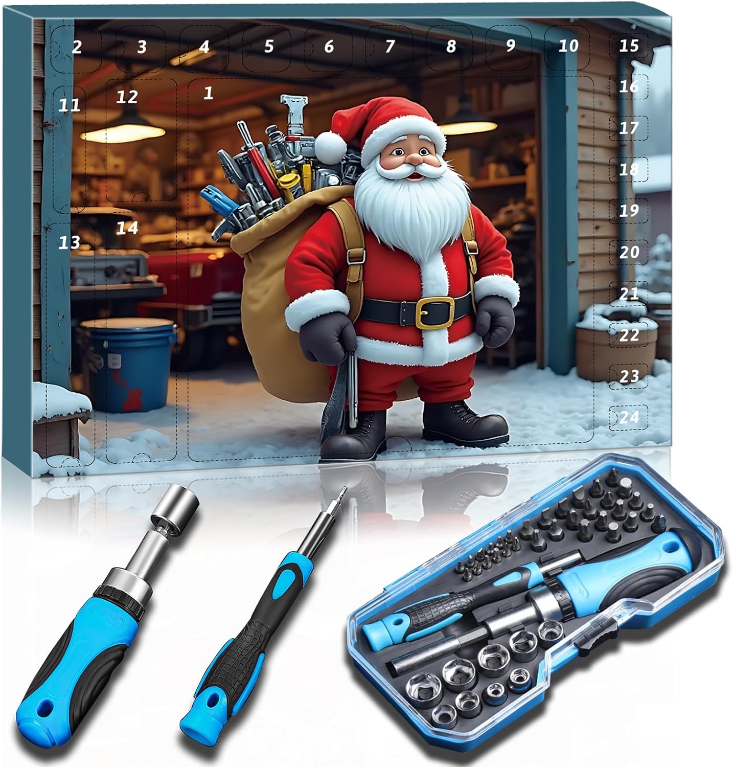 Tool Advent Calendar 2025 - 44-Piece Tool Set with Precision Bits & Screwdrivers | 24-Day Countdown for Mechanics